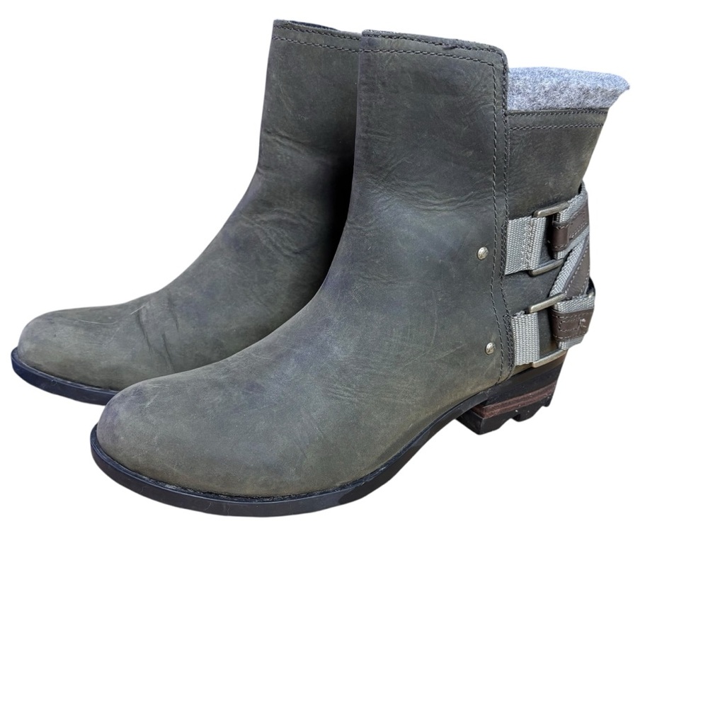 Sorel Lolla™ Waterproof Olive Green Leather Ankle Boots Women’s Sz 8.5 (EU 39.5)
